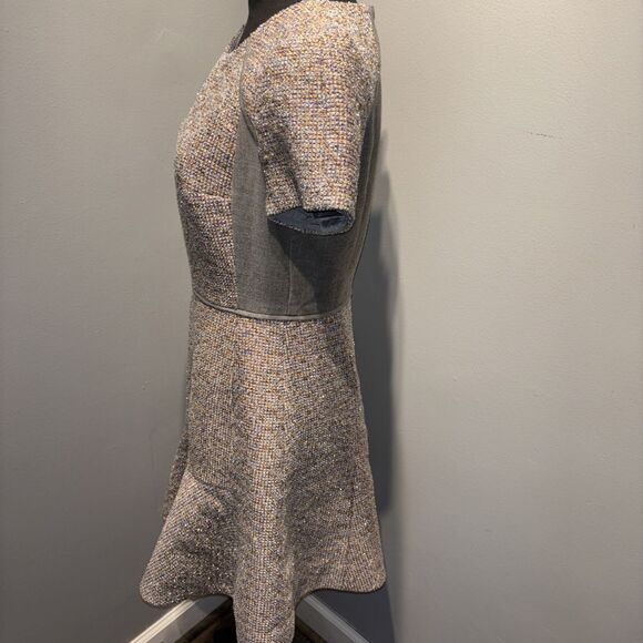 J. Crew Dress Gray Metallic Tweed Wool Blend Pleated Fit & Flare Skater Dress 8 - Picture 2 of 12